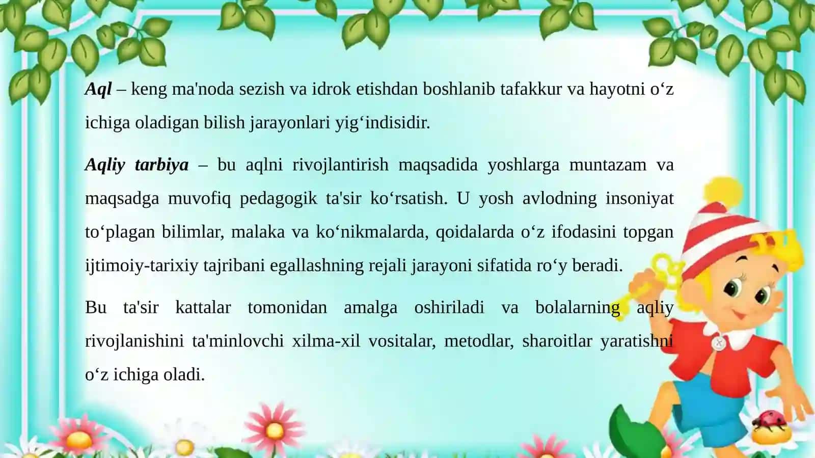 MAKTABGACHA YOSHDAGI BOLALARNI AQLIY TARBIYASI 4
