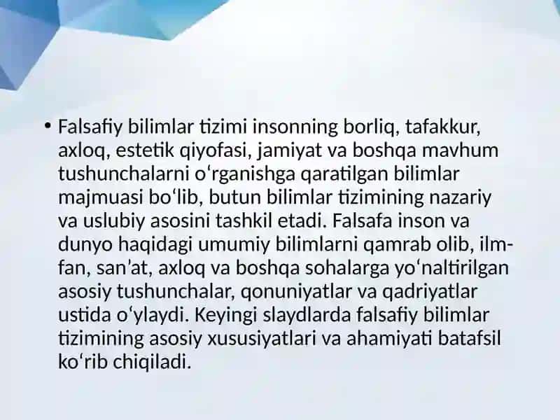 Falsafiy bilimlar tizimi va uning xususyatlari 4