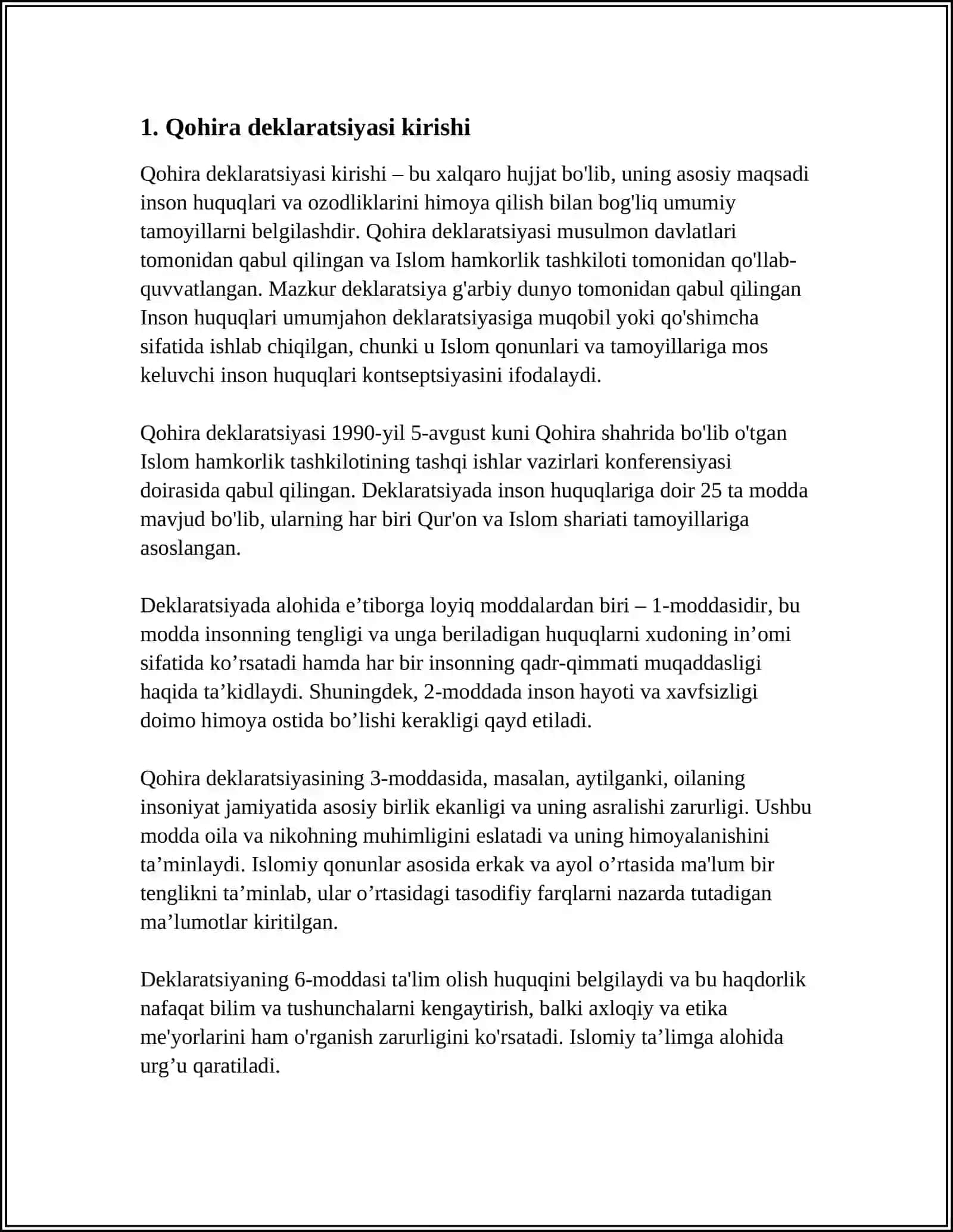 Qohira Deklaratsiyasi Tarixi va Mazmuni 4
