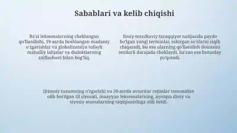 Cheklangan qo'llaniladigan leksemalar 4