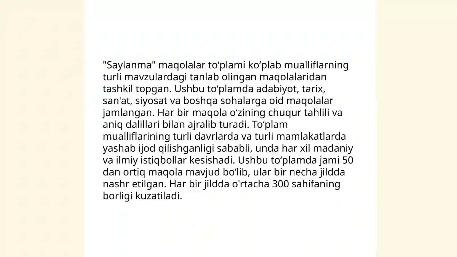 "Saylanma" maqolalar toʻplamini oʻqib oʻzlashtirish 4