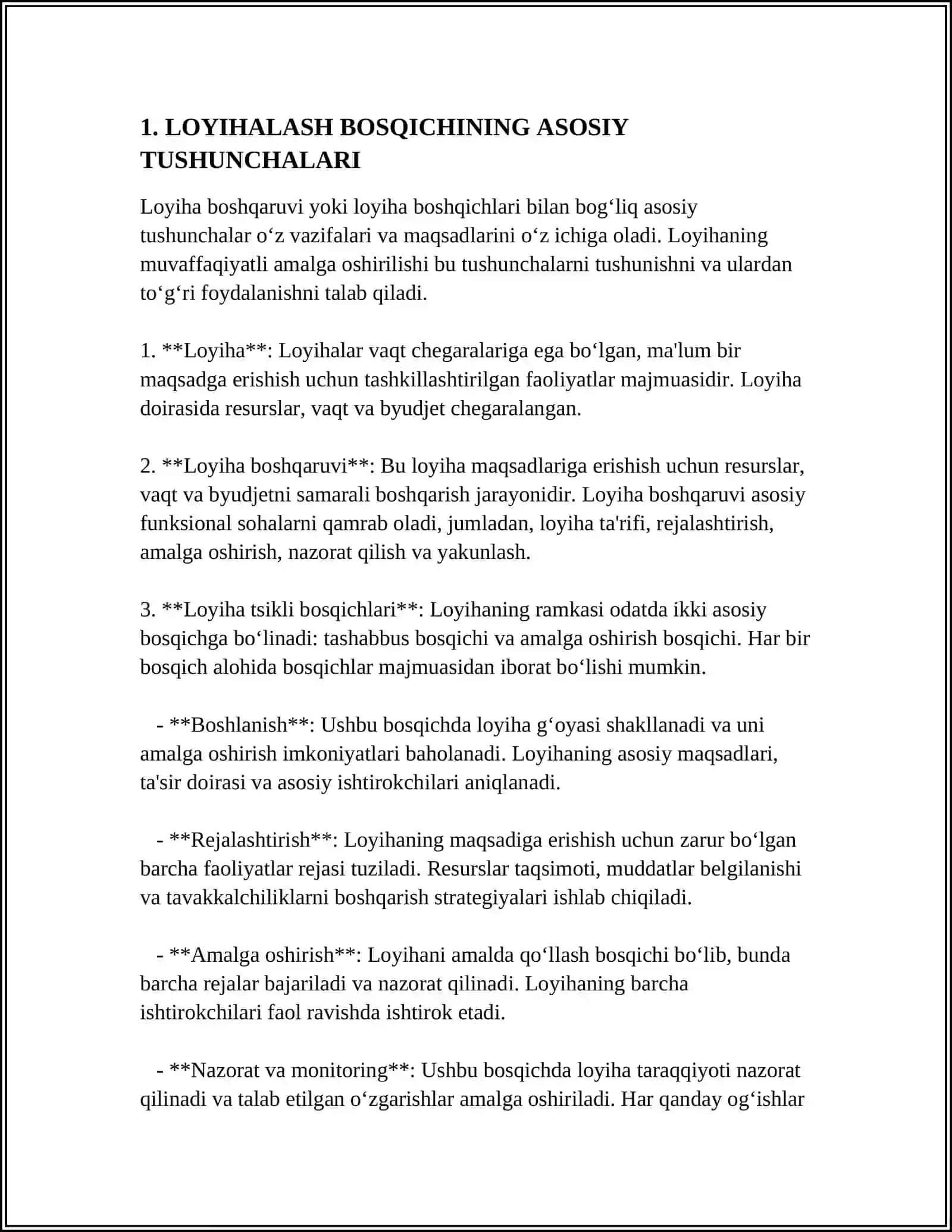 LOYIHALASH BOSQICHLARI VA ULARNING TARKIBI 4