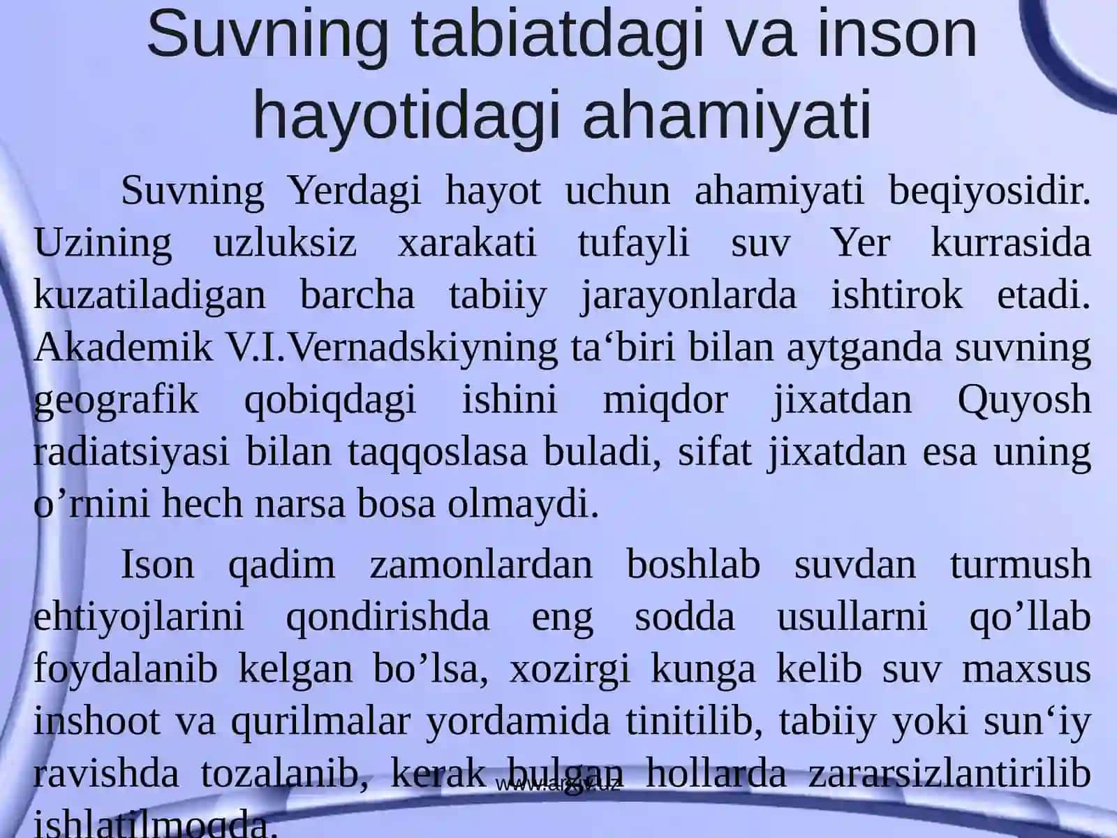 Suvning tabiat va jamiyat uchun ahamiyati 4