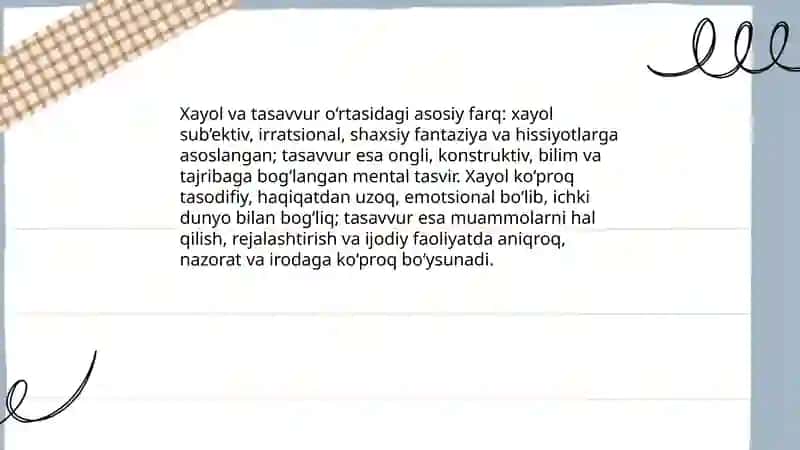 Xayol va tasavvur haqida tushuncha 4