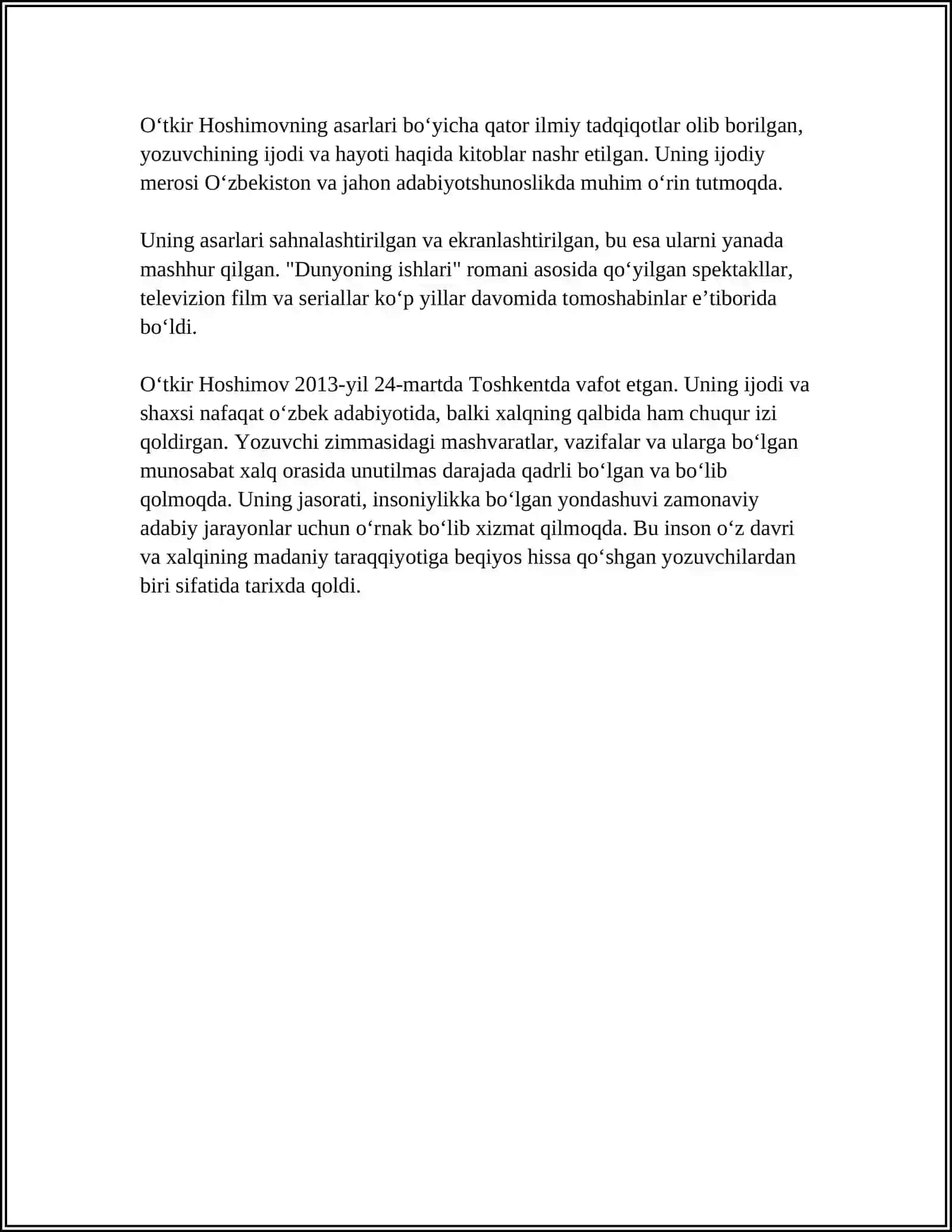 OʻTKIR HOSHIMOVNING "TUSHDA KECHGAN UMRLAR" ASARI 4