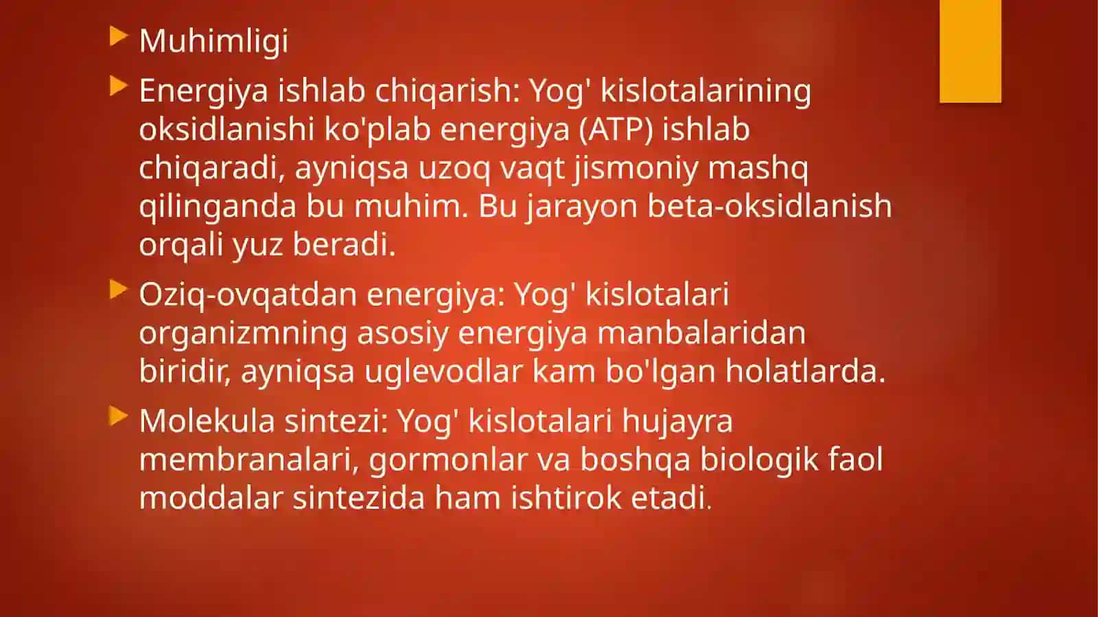Yog’ kislotalarini oksidlanishi,ahamiyati buzilishlari 4