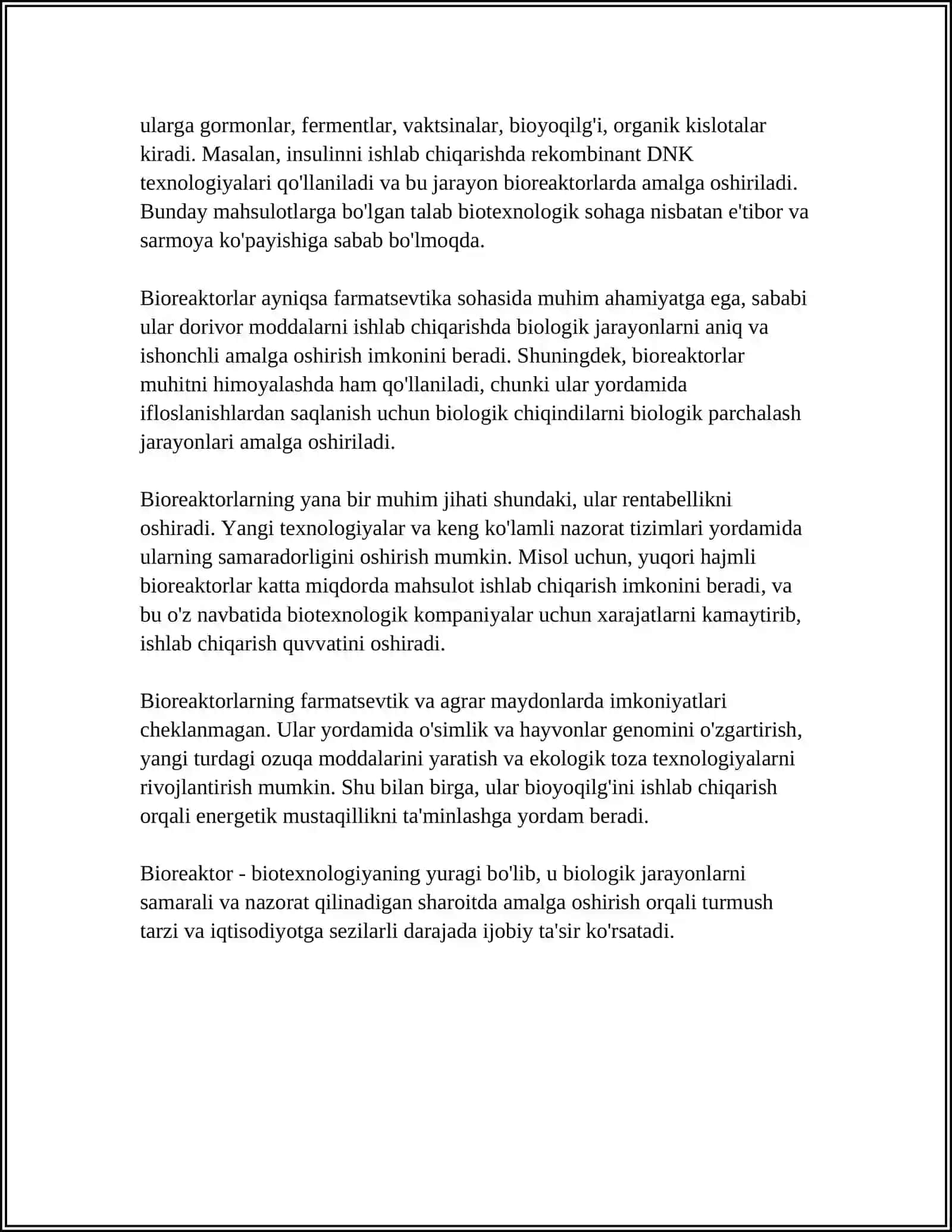 BIOREAKTOR—BIOTEXNALOGIYANING YURAGI 4
