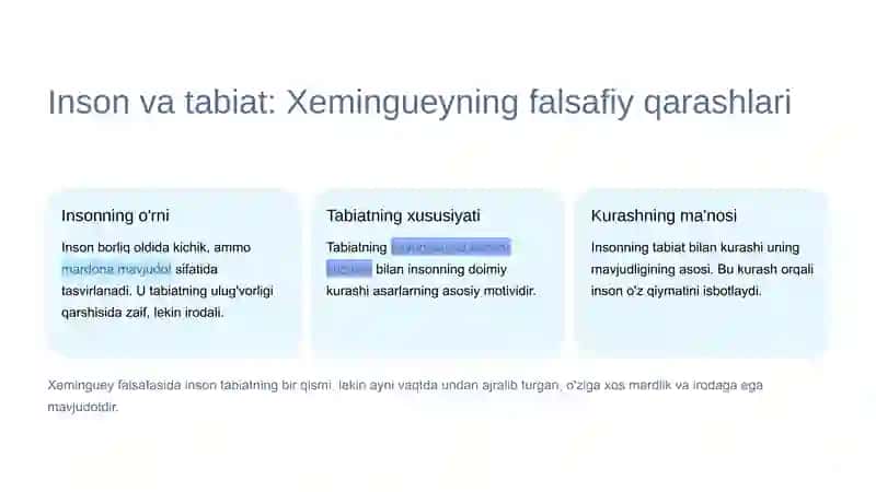 Ernest Xeminguey ijodida inson va borliq muammosi talqini 4