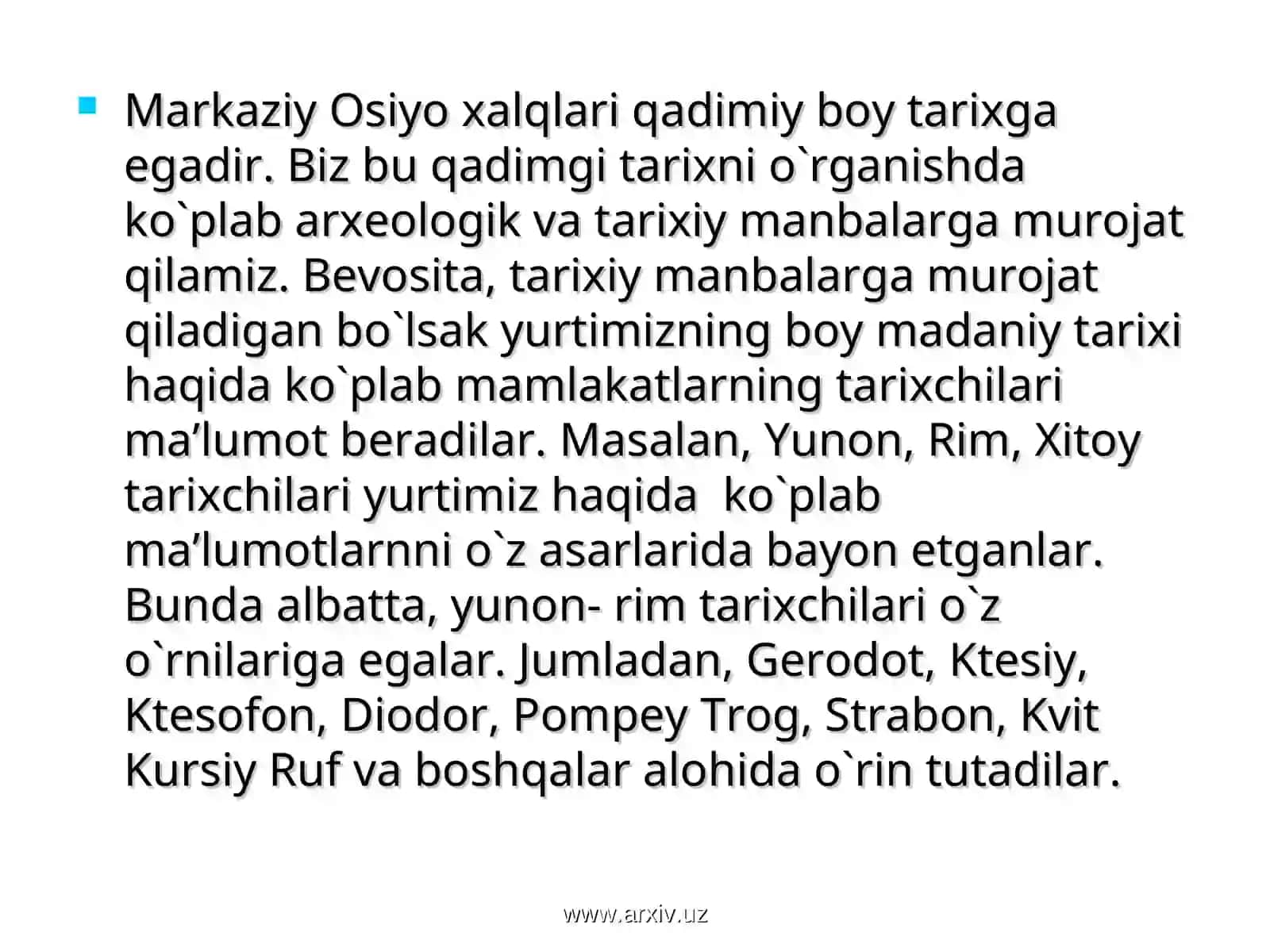 Markaziy Osiyo xalqlari tarixi bo`yicha qadimgi manbalar 4