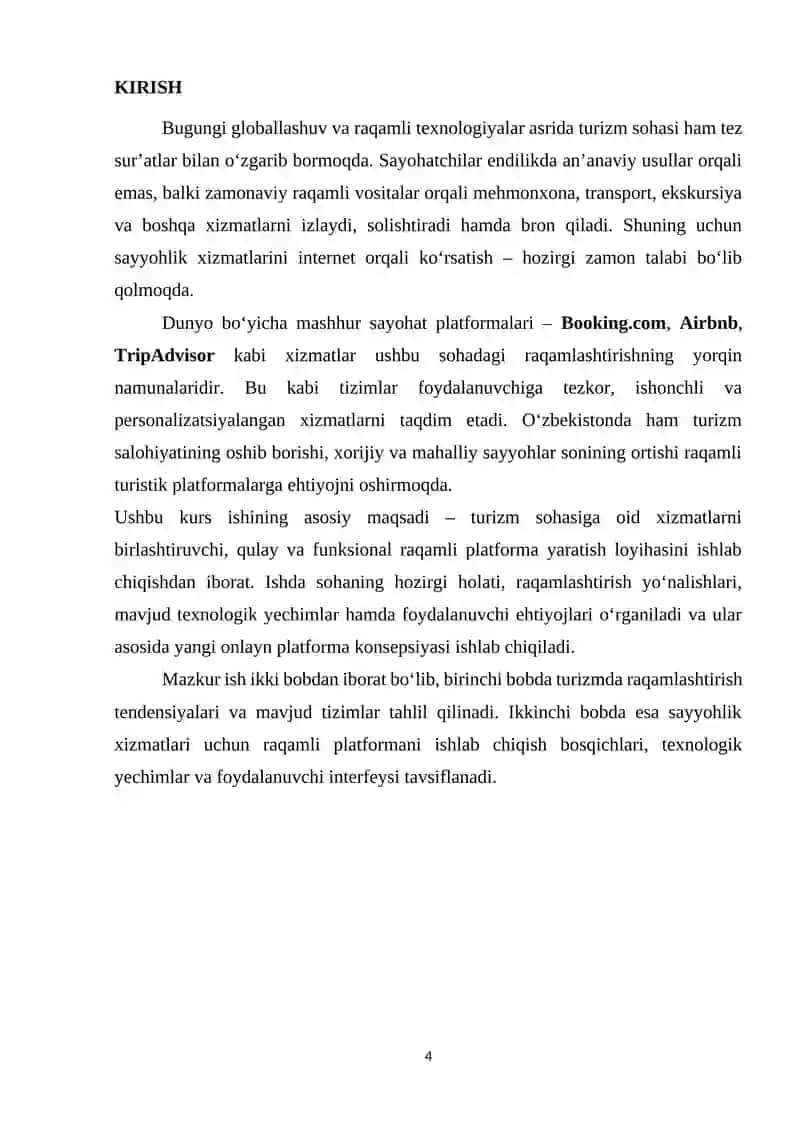 Sayohat va turistik xizmatlar platformasini yaratish 4