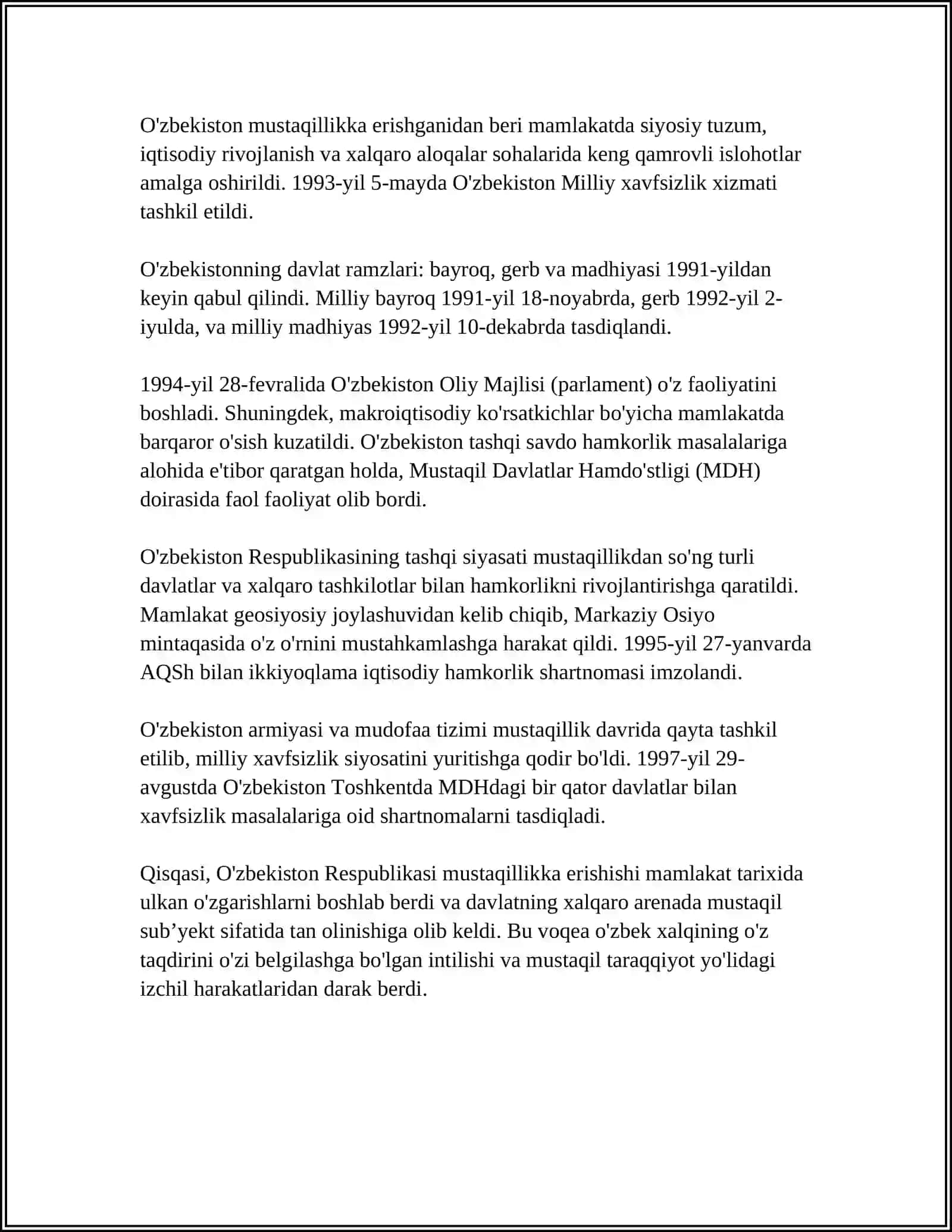 MUSTAQIL O‘ZBEKISTON RESPUBLIKASINING TASHKIL TOPISHI VA UNING TARIXIY AHAMIYATI 4