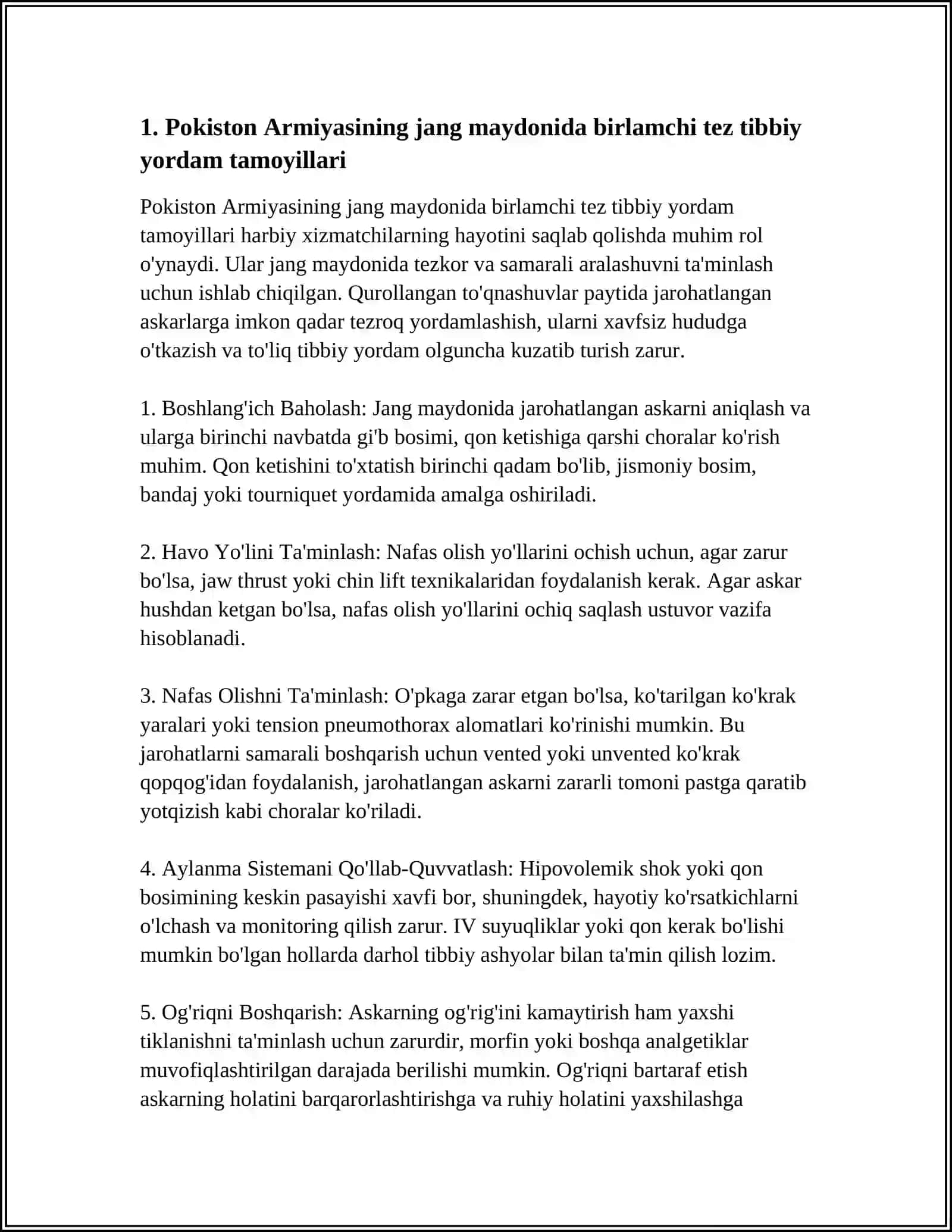 POKISTON ARMIYASI JANG MAYDONIDA TIBBIY YORDAM KO'RSATISH USULLARA 4