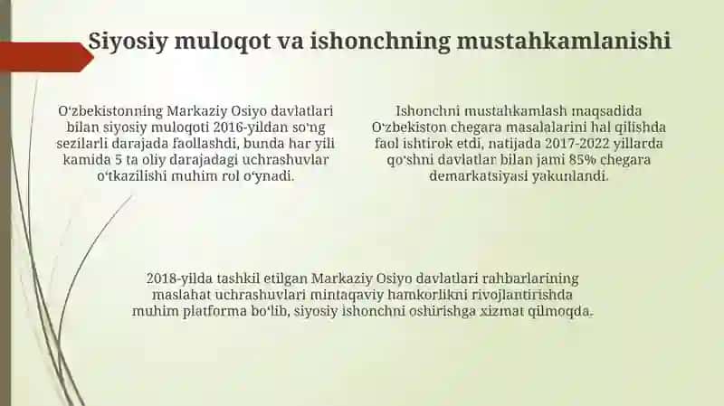 Yangi O'zbekiston orta osiyo davlatlari bilan munosabatlari 4