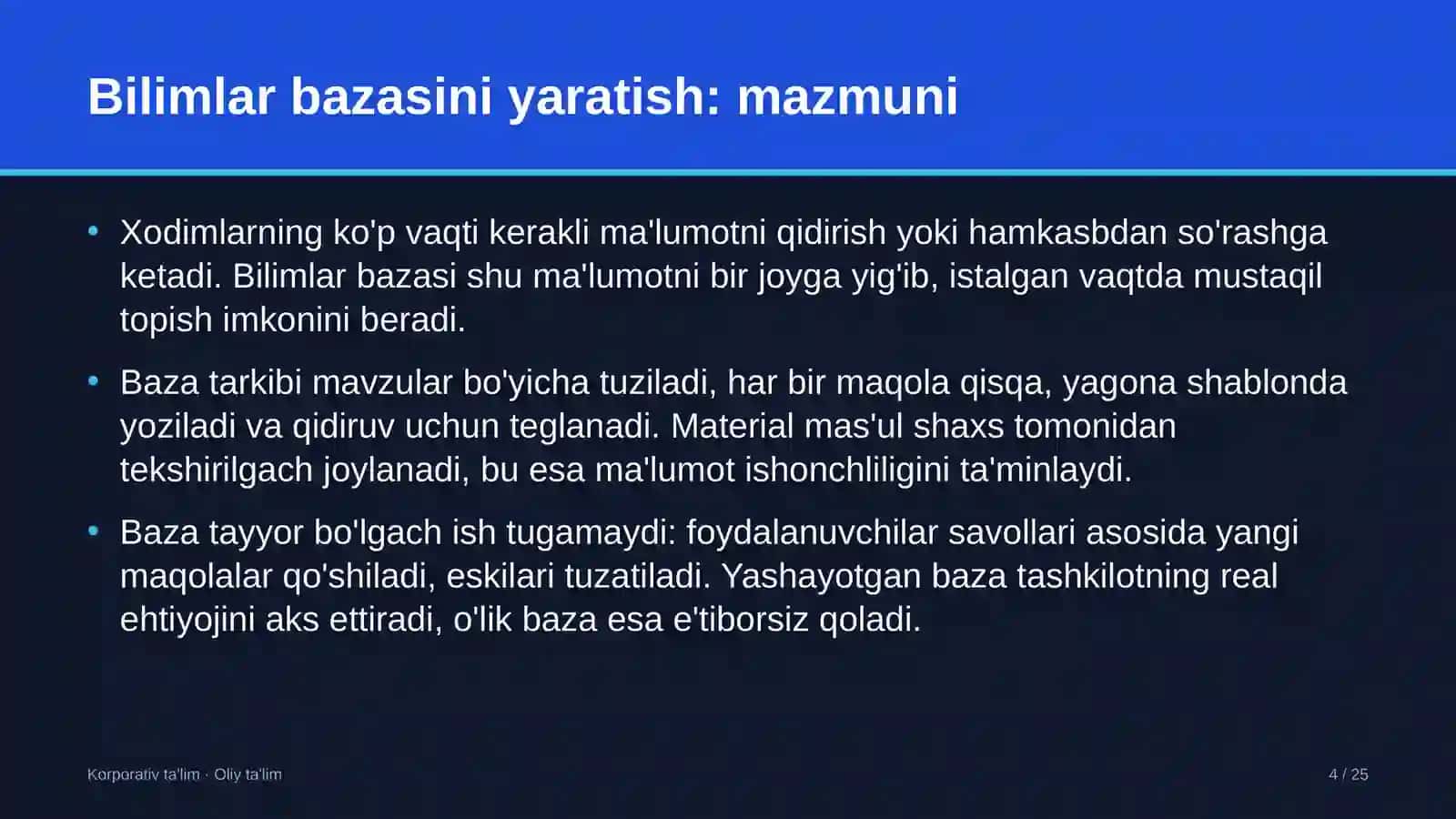 Bulutli xizmatlar provayderlarida bilimlar bazasini yaratish 4