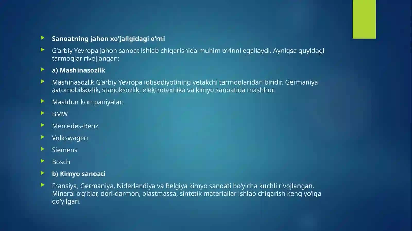 G‘ARBIY YEVROPA DAVLATLARINING JAHON XO‘JALIGIDAGI O‘RNI 4