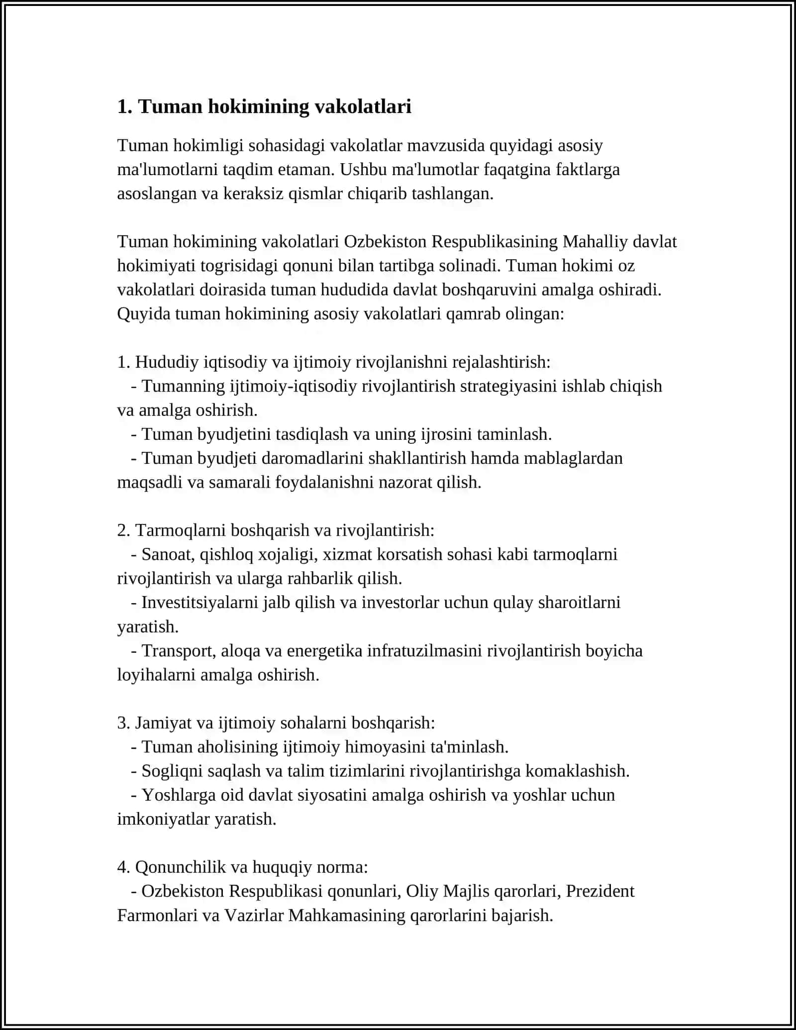 Tuman hokimining vakolatlari 4