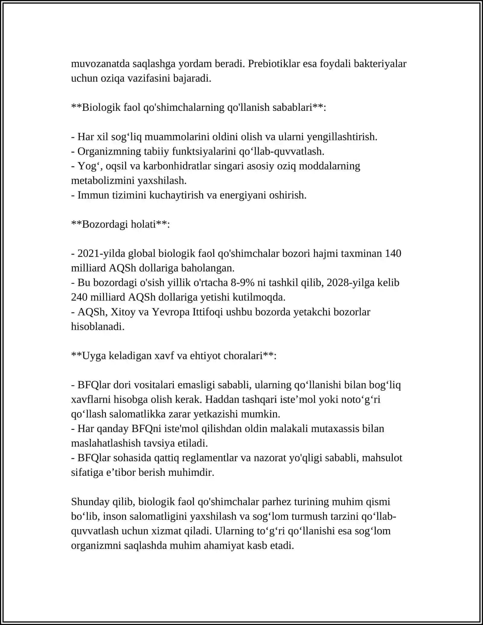 BIOLOGIK FAOL QO'SHIMCHALAR VA DORI VOSITALARING QIYOSIY TAHLILI 4