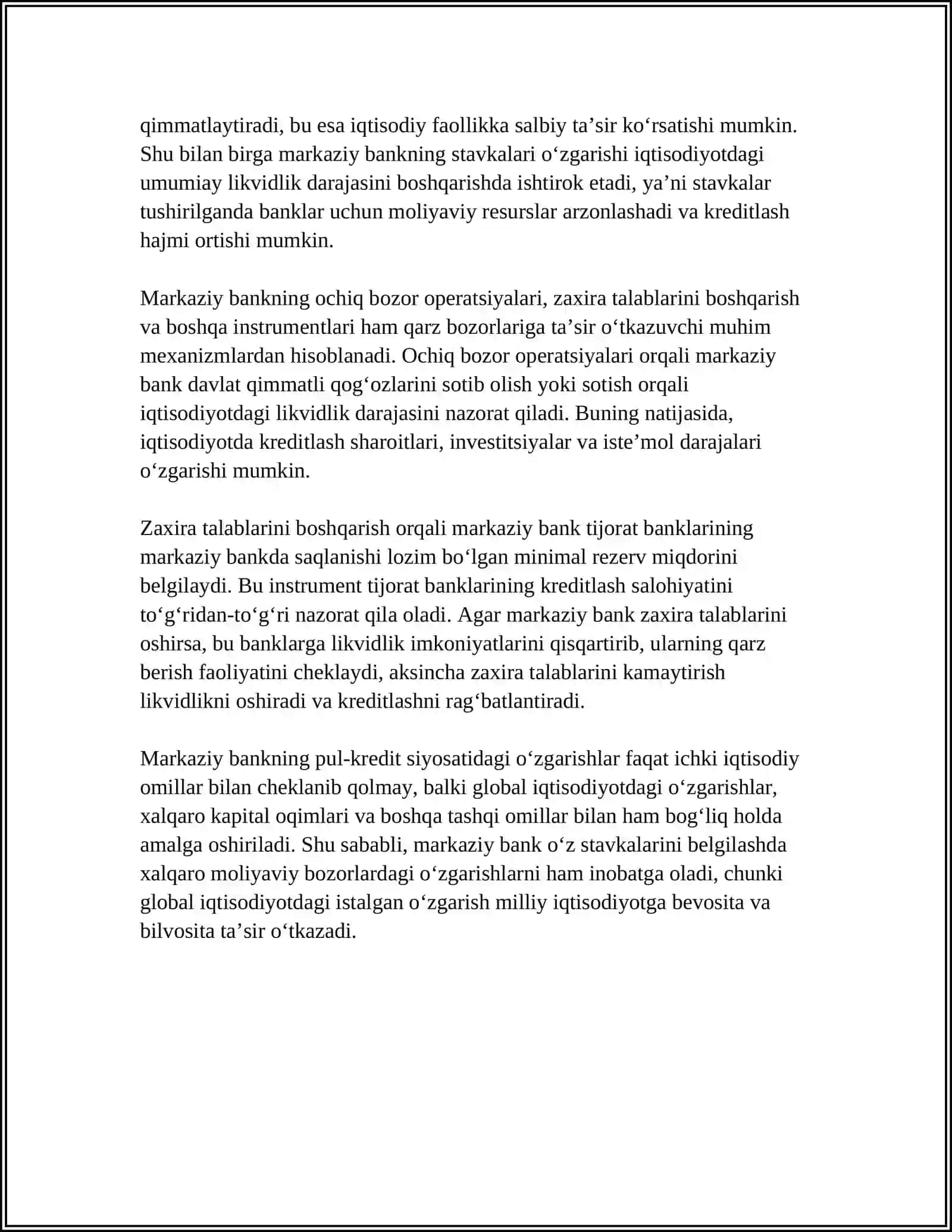Markaziy bankning pul-kredit siyosati va foiz stavkalari 4