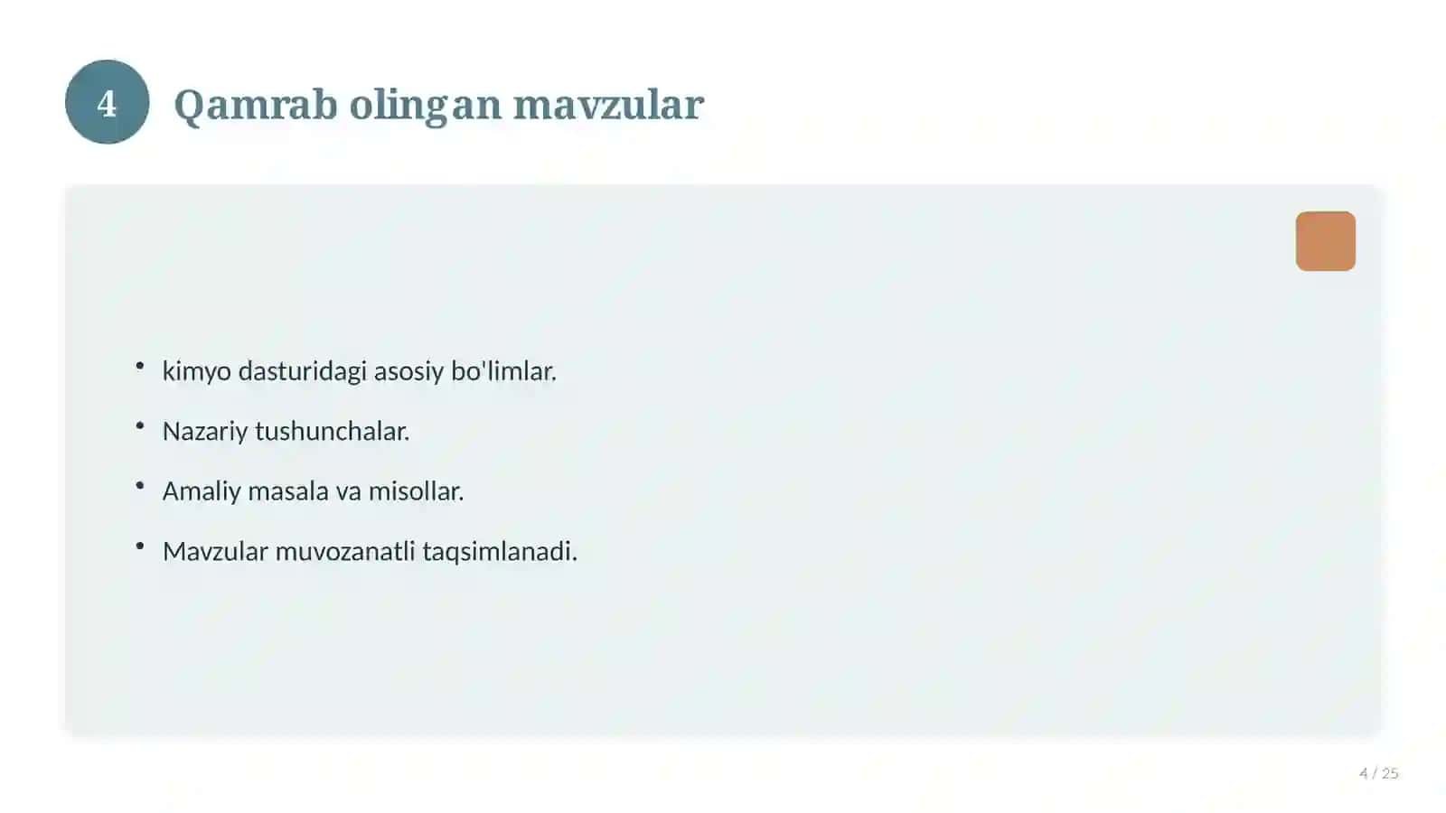 Kimyo fanidan 9-sinf test savollari to'plami 4