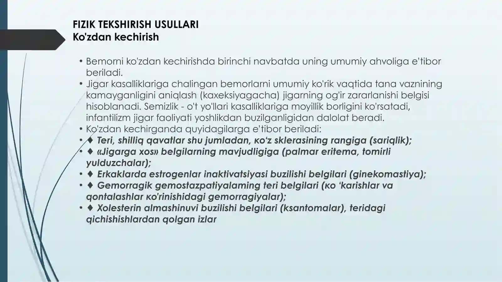 JIGAR VA O’T YO’LLARI.TEKSHIRISH USULLARI 4