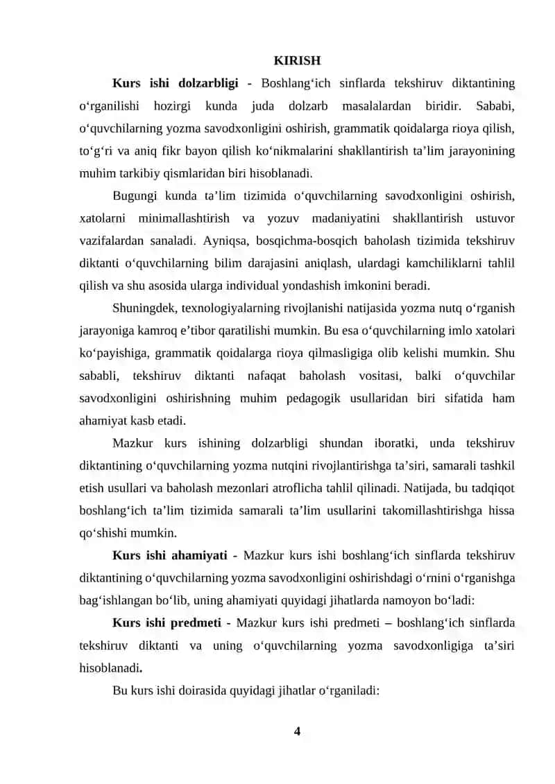 Boshlang'ich sinflarda tekshiruv diktanti va uni tashkil etish mavzusi 4