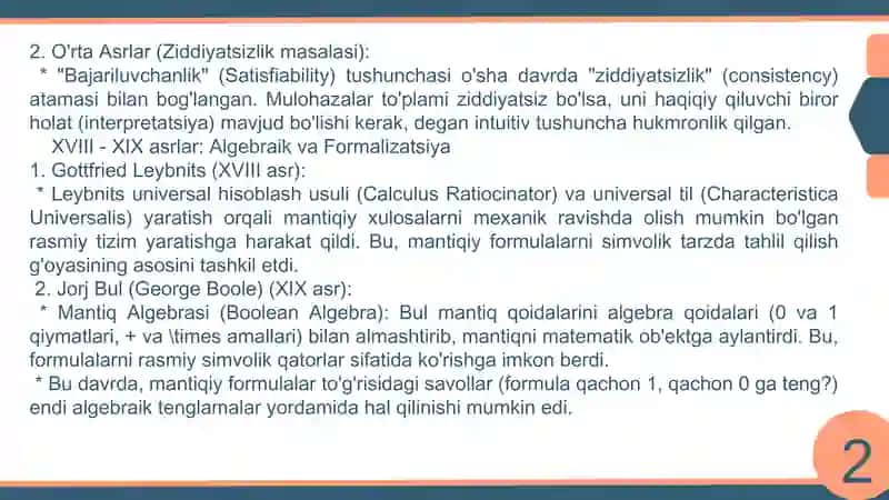 Bajariluvchi va umumqiymatli formulalar 4