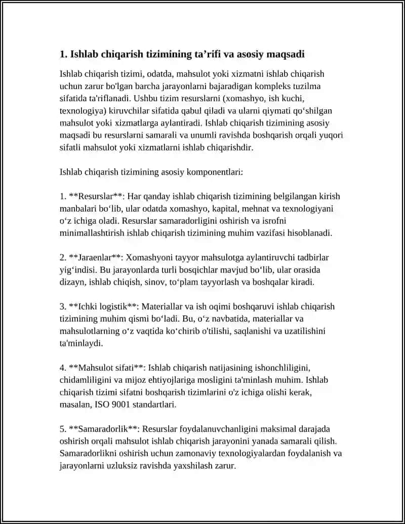 Ishlab chiqarish tizimi 4