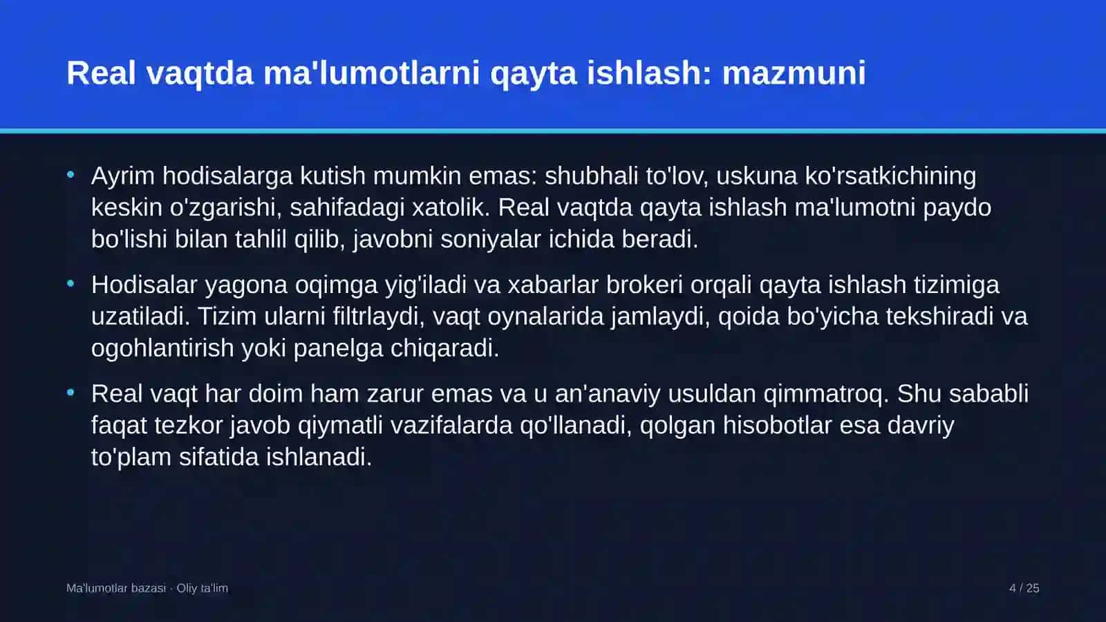 Real vaqtda ma'lumotlarni qayta ishlash: mohiyati 4