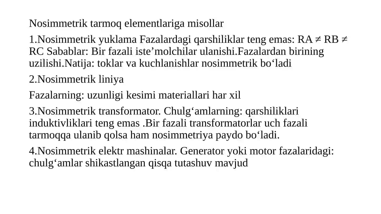 Nosimmetriyali tarmoq elementlarining parametrlari va almashtirish sxemasini tuzish 4