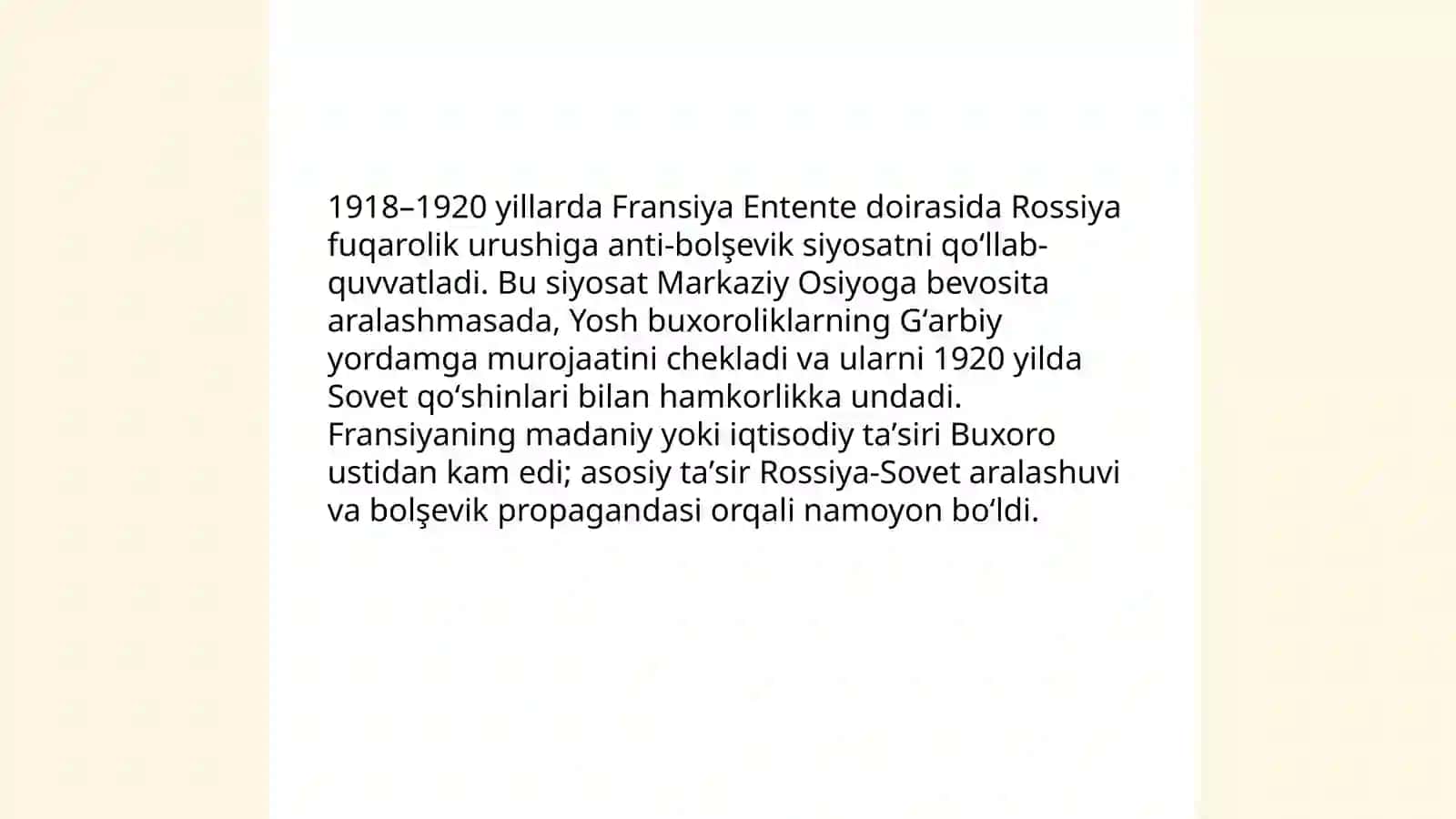 Jahon urushlari oraligi Fransiya va yosh buxoroliklar 4