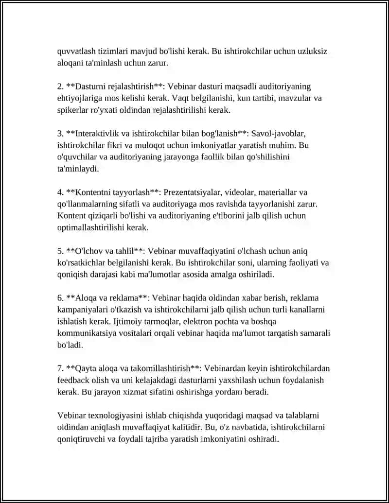 VEBINAR TEXNOLOGIYASINI ISHLAB CHIQISH 4