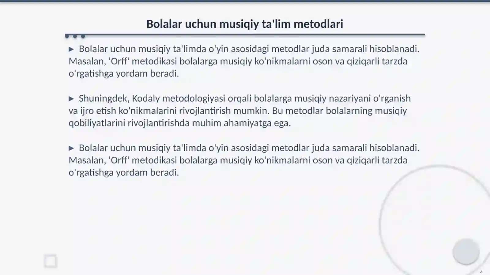 Bolalarni musiqaviy cholg'ularda ijroga o'rgatish 4
