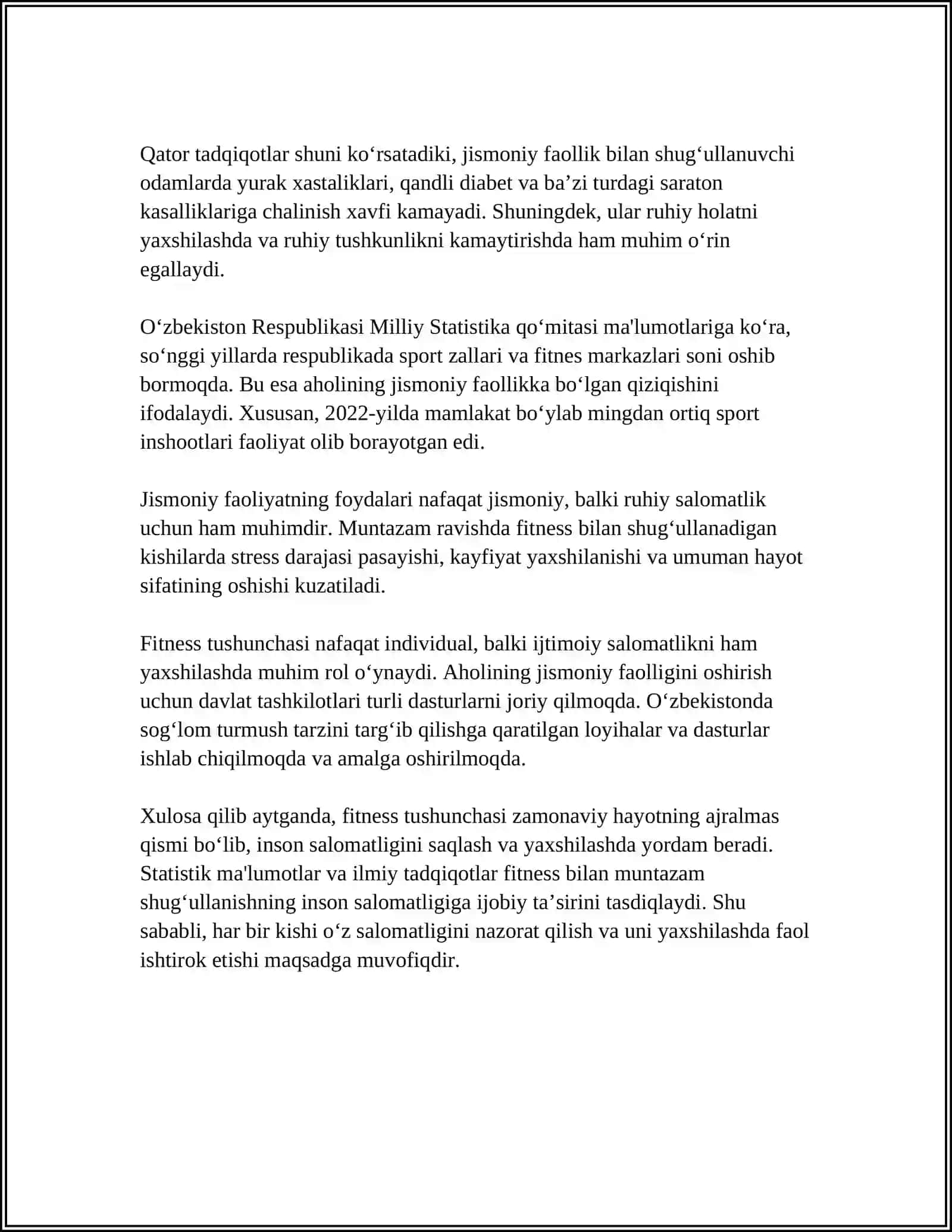 MUSTAQIL ISH Mavzu: "FITNESS"TUSHUNCHASI,TURLI YO'NALISHLAR,USULLAR 4
