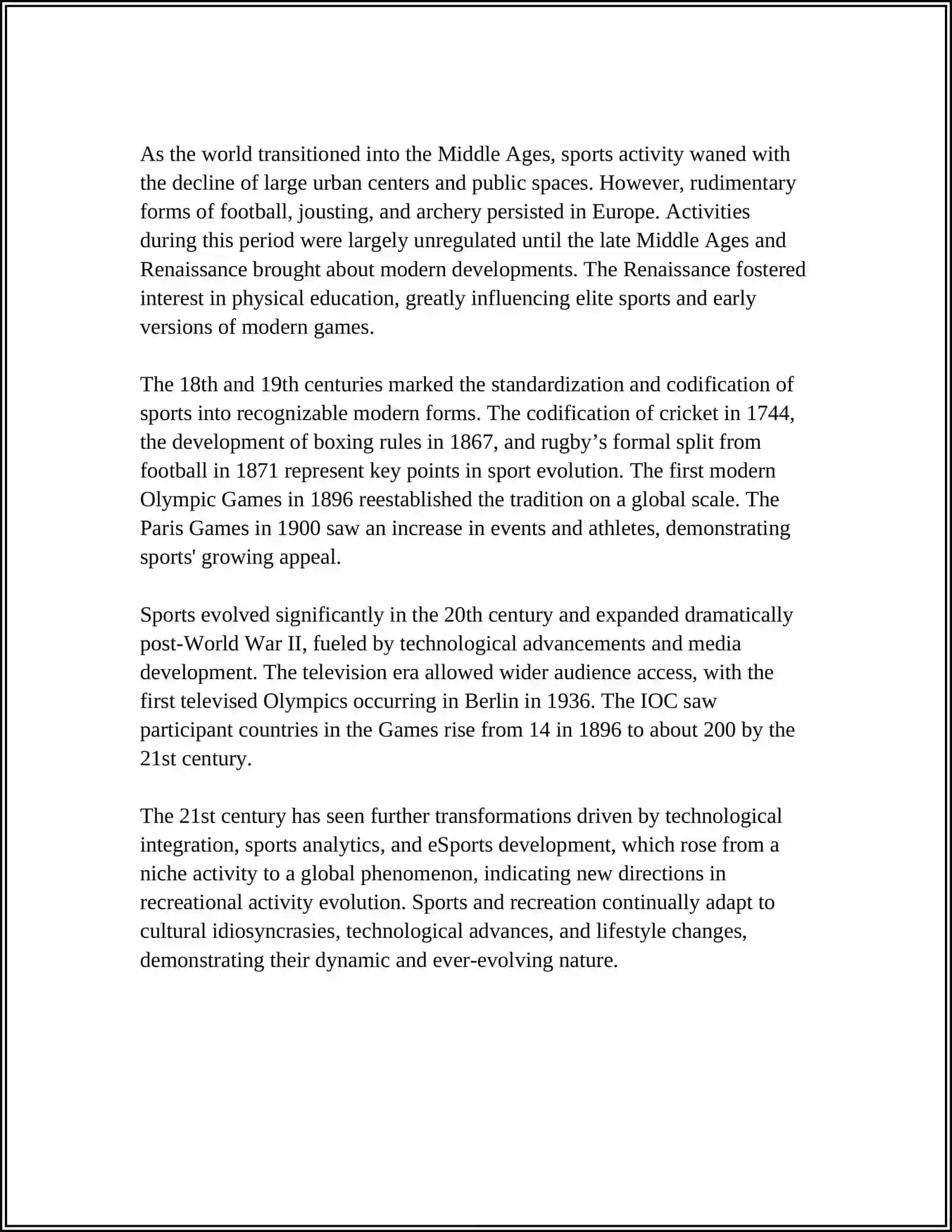 Evolution of Sports and Recreational Activities 4