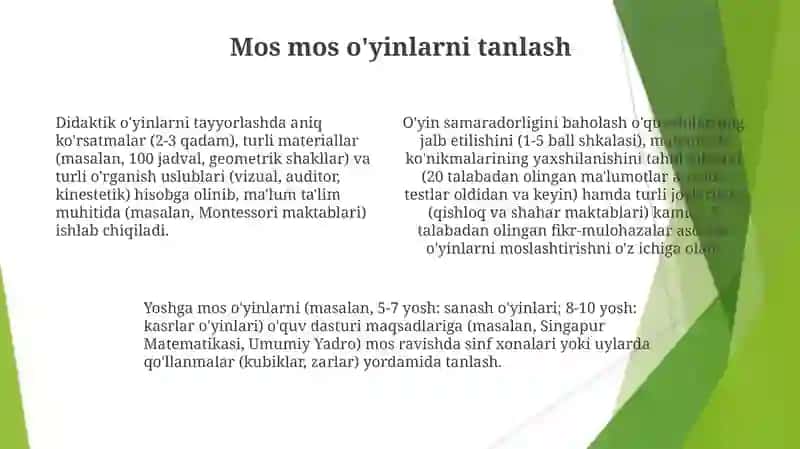 Matematik bilim berishda didaktik oʻyinlar tayyorlash 4