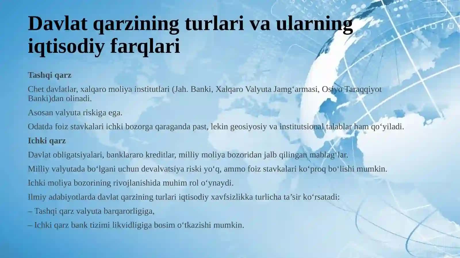 Davlat qarzi dinamikasi tashqi va ichki qarz. 4