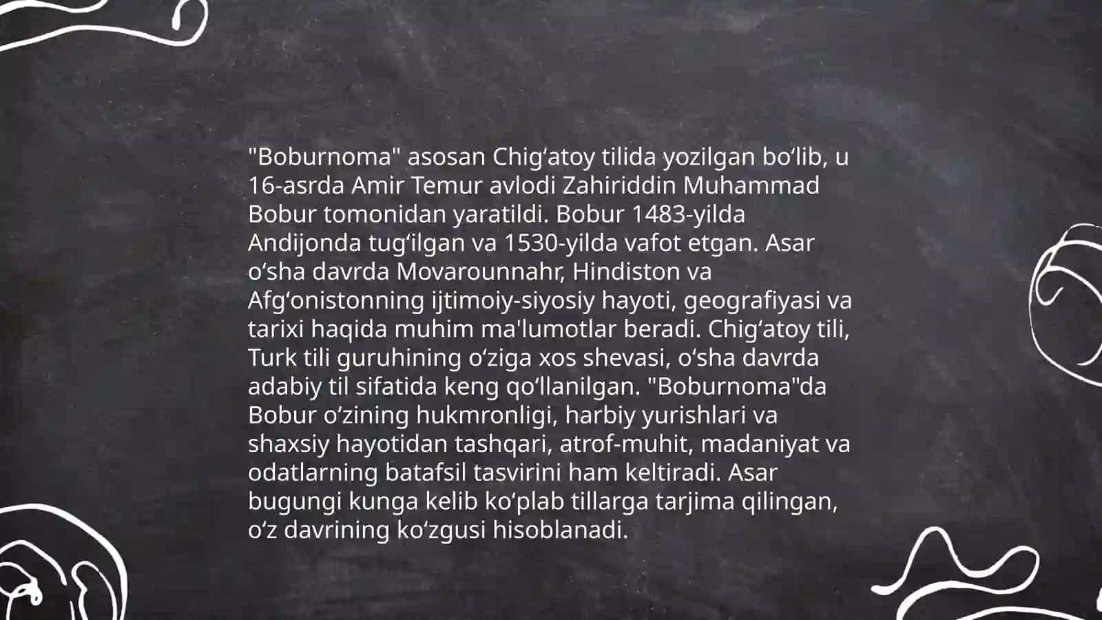 Boburnoma asarining til xususiyatlari 4