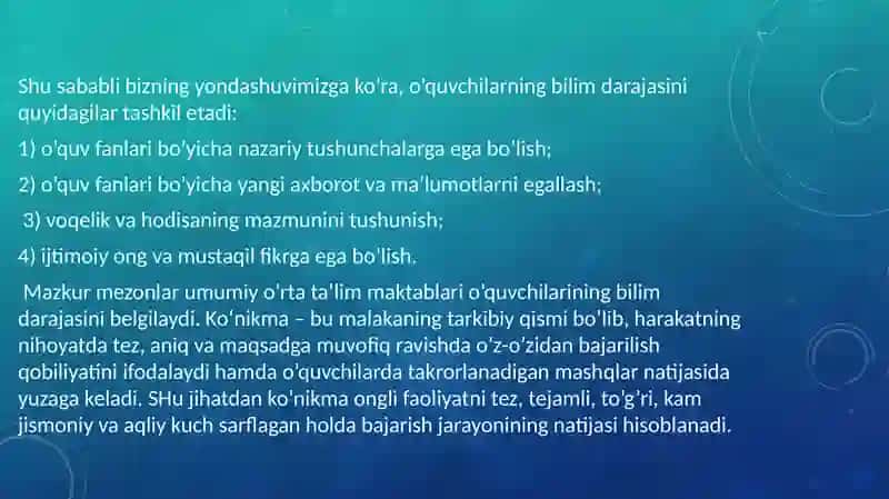 O`quvchilarning bilim, ko`nikma va malakalarini baholashning reyting tizimi 4