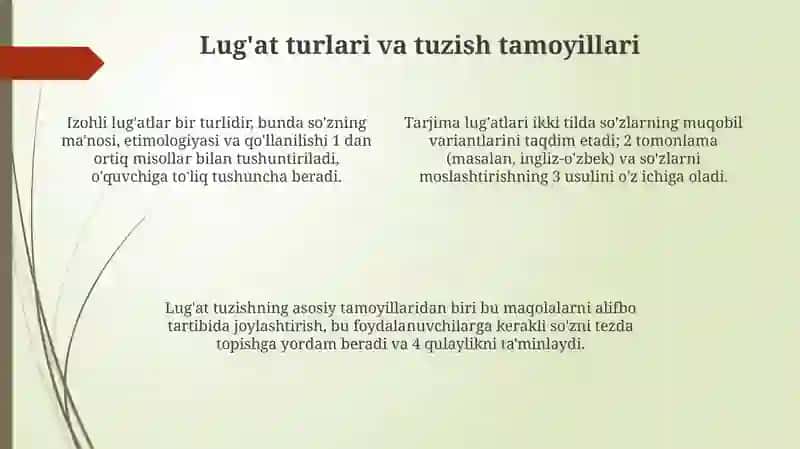 Tilshunoslikda lugatlarni tuplash va tartiblash 4