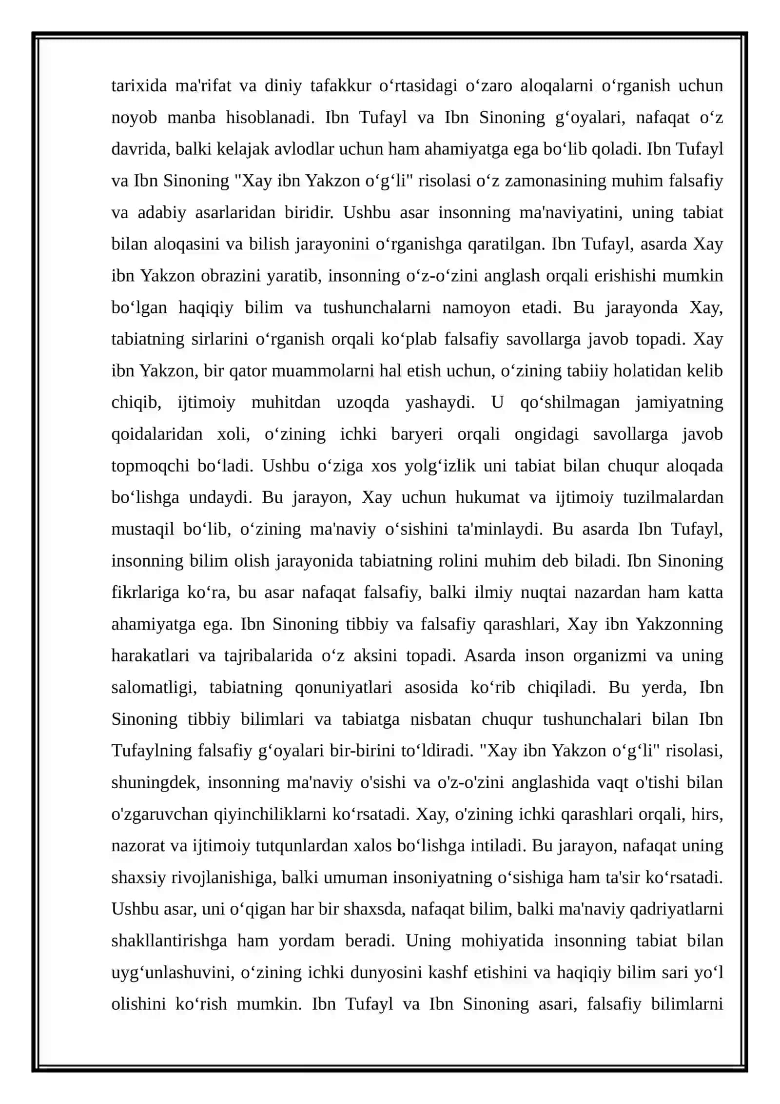 IBN TUFAYL VA IBN SINONING “XAY IBN YAKZON OʻGʻLI” RISOLASI 4