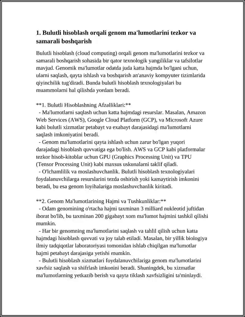 BULUTLI TEXNOLOGIYALAR (CLOUD COMPUTING) VA BIOTEXNOLOGIK MA'LUMOTLAR BILAN ISHLASHDAGI AFZALLIKLARI 4