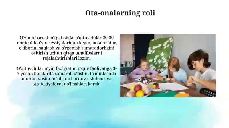 O'yin faoliyatining o'quv faoliyatiga almashuvi 4