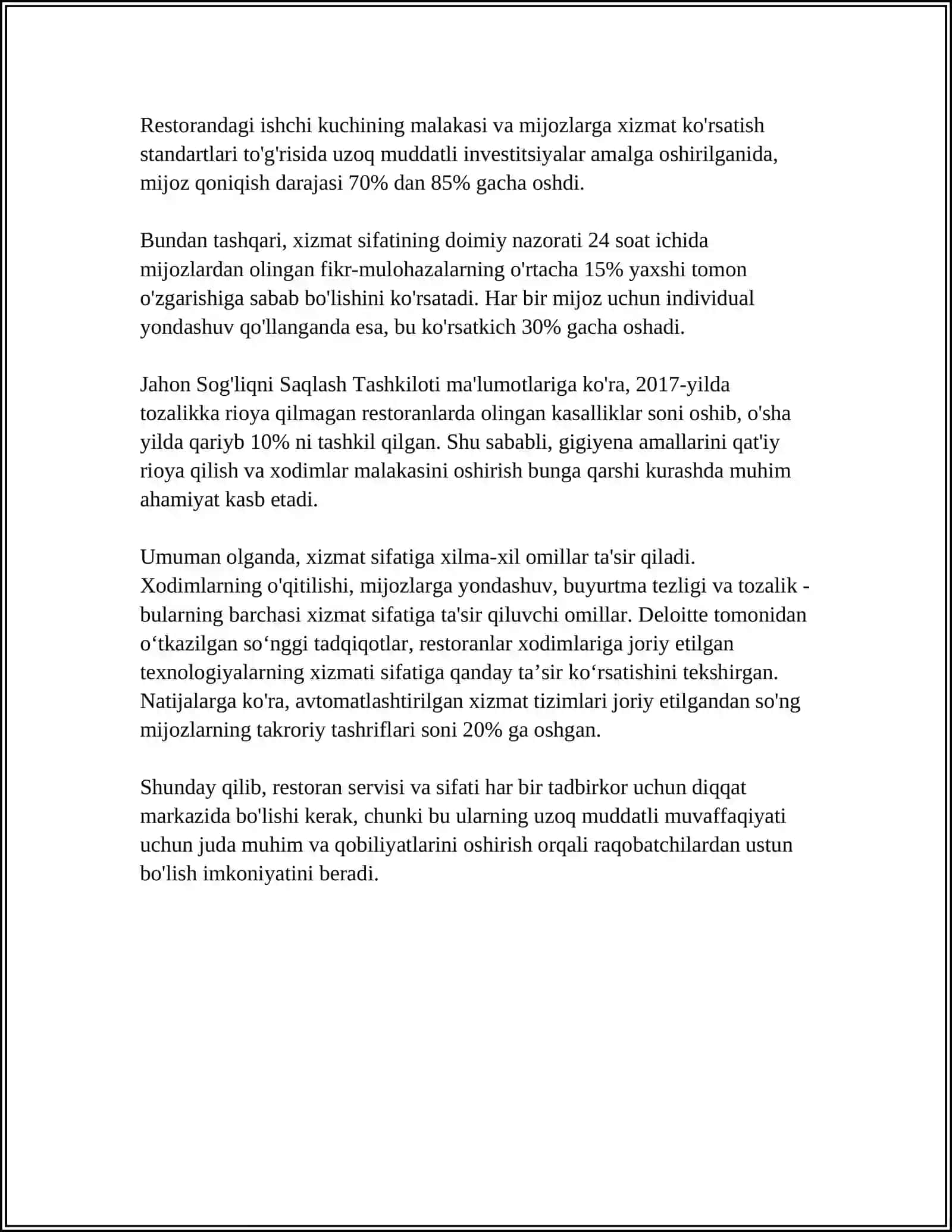 TURIZM SOHASIDA OVQATLANISH XIZMATLARI 4