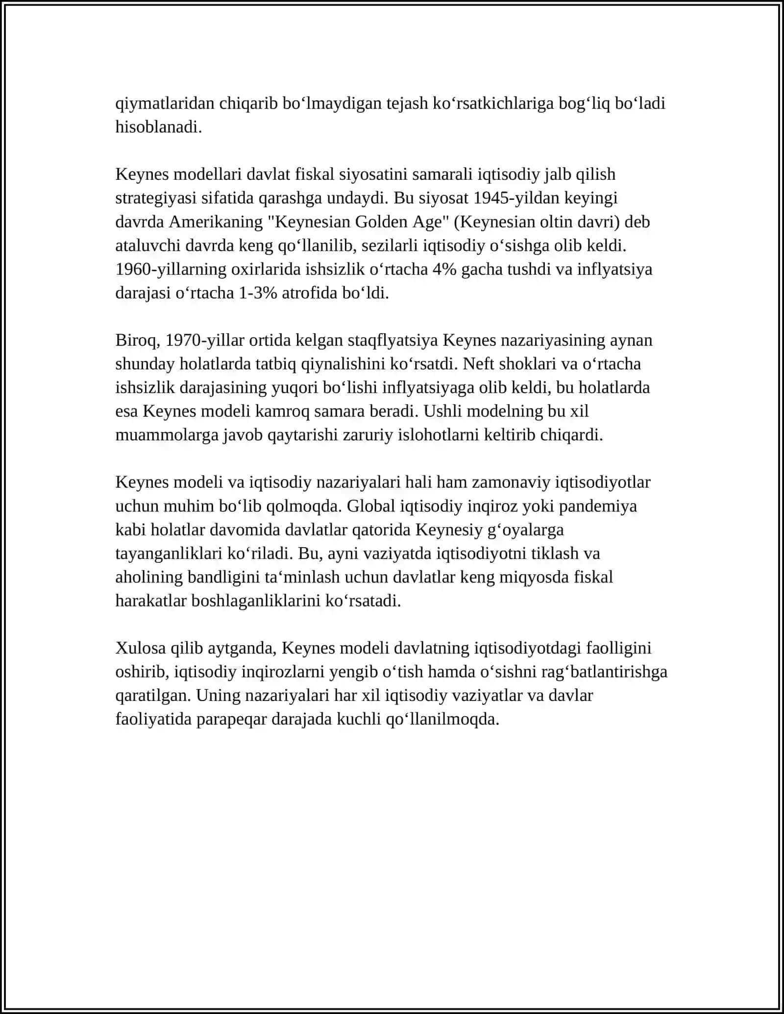MUSTAQIL ISH Mavzu: KEYNIS ASOSLARI 4
