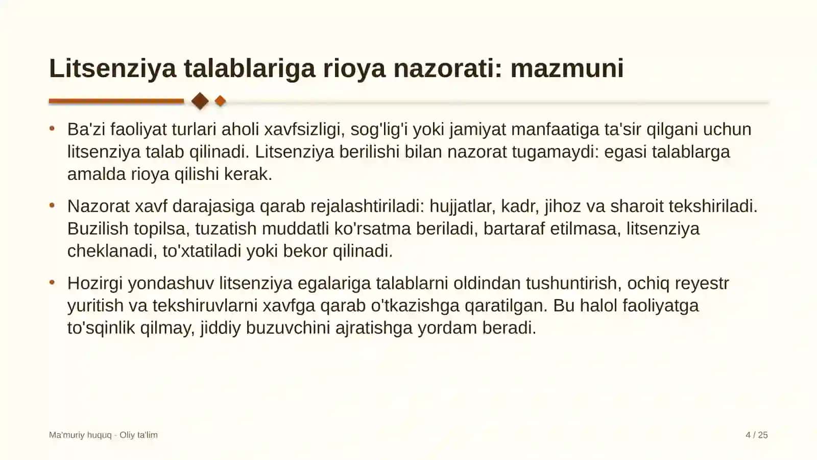 buyurtmaxonalarda litsenziya talablariga rioya etilishini nazorat qilish 7843 4