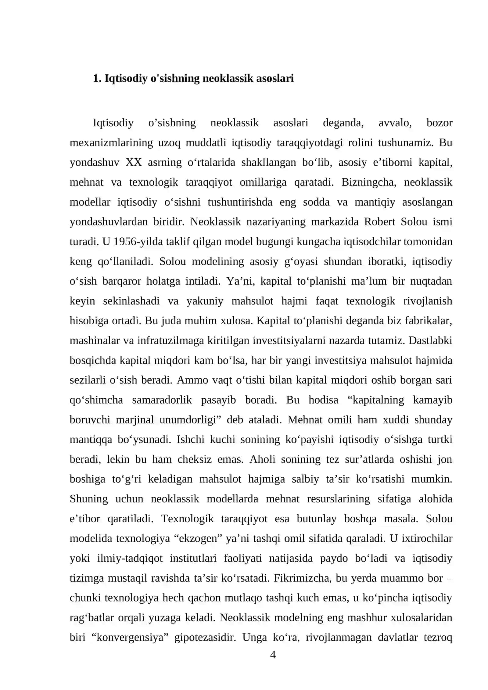 Iqtisodiy o’sishning neoklassik modellari 4