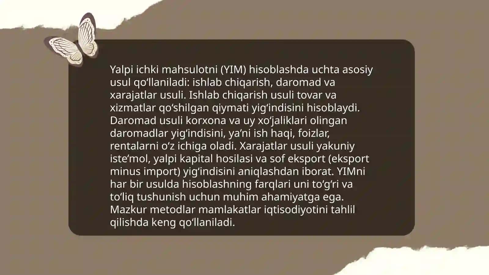 Yalpi ichki mahsulotni taqsimlash usulida hisoblash 4