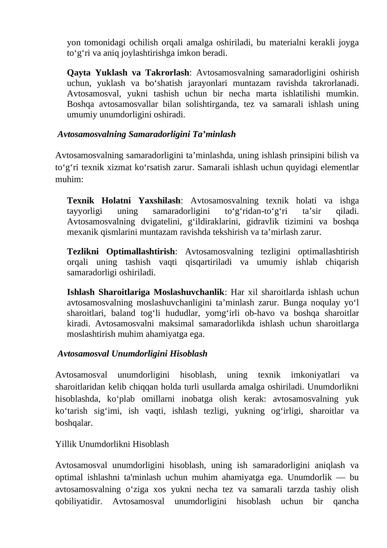 Avtosamosval unumdorligini hisoblash va tanlash 4