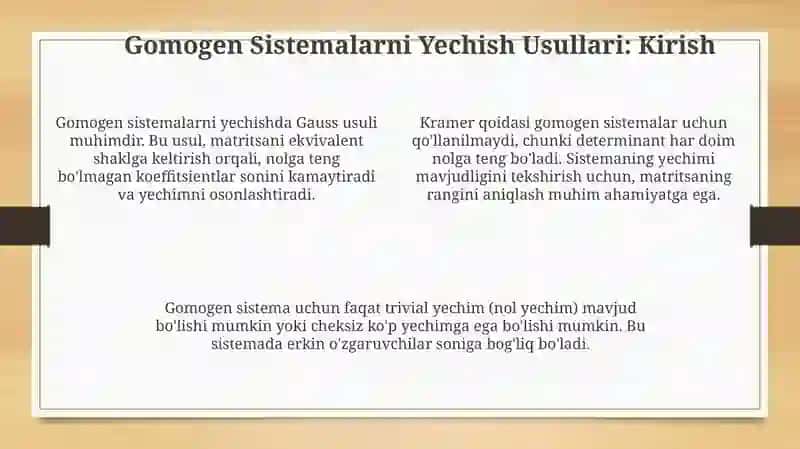 Gomogen Sistemalar: Ta'rif va Xususiyatlar 4