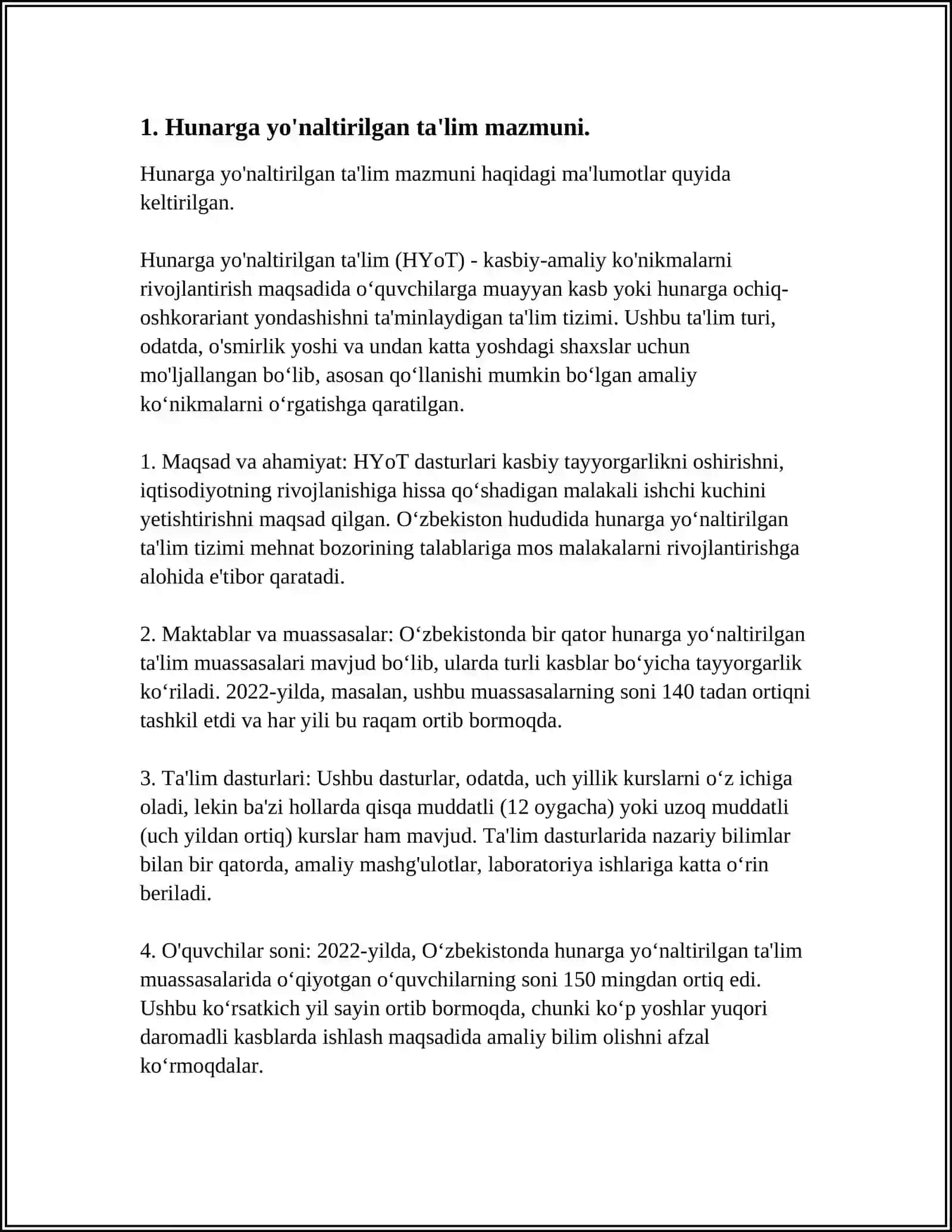KASB -HUNARGA YOʻNALTIRISH BO'YICHA TA'LIM MUASSASI JAMOASINING FAOLIYATI 4